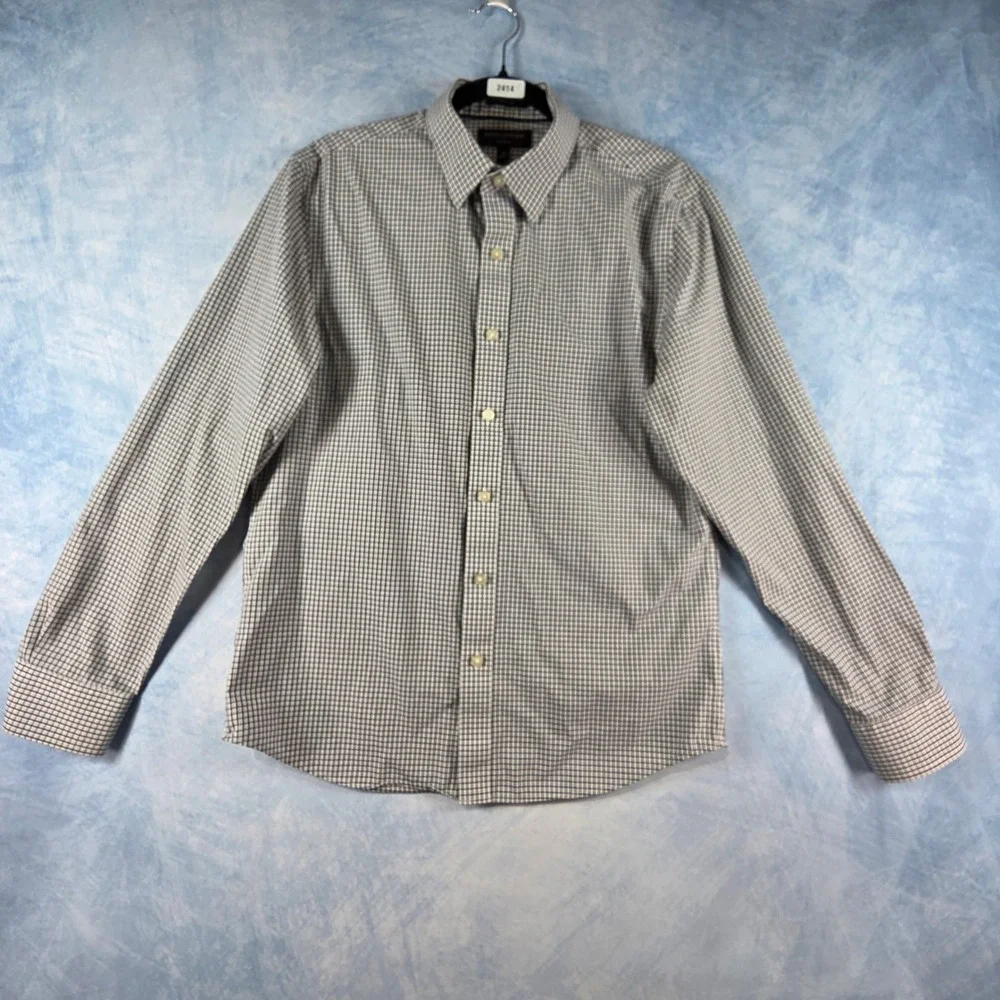 Banana‎ Republic Mens Non-Iron Button Down Shirt Medium Navy White Micro Check